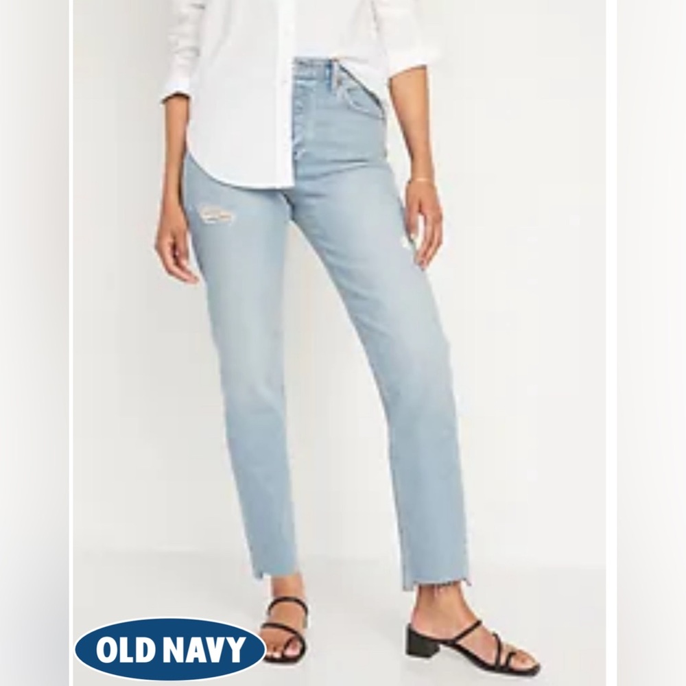 High-Waisted Button-Fly Slouchy Straight Ripped Cut-Off Jeans